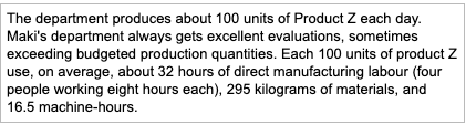 quantities. Each 100 units of product Z use, on average, about 32