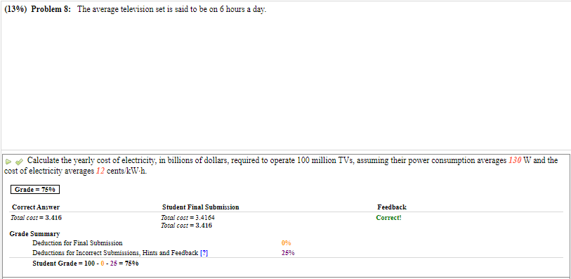 Calculus Based Physics 2 Problem 8 (139%) Problem 8: The average television