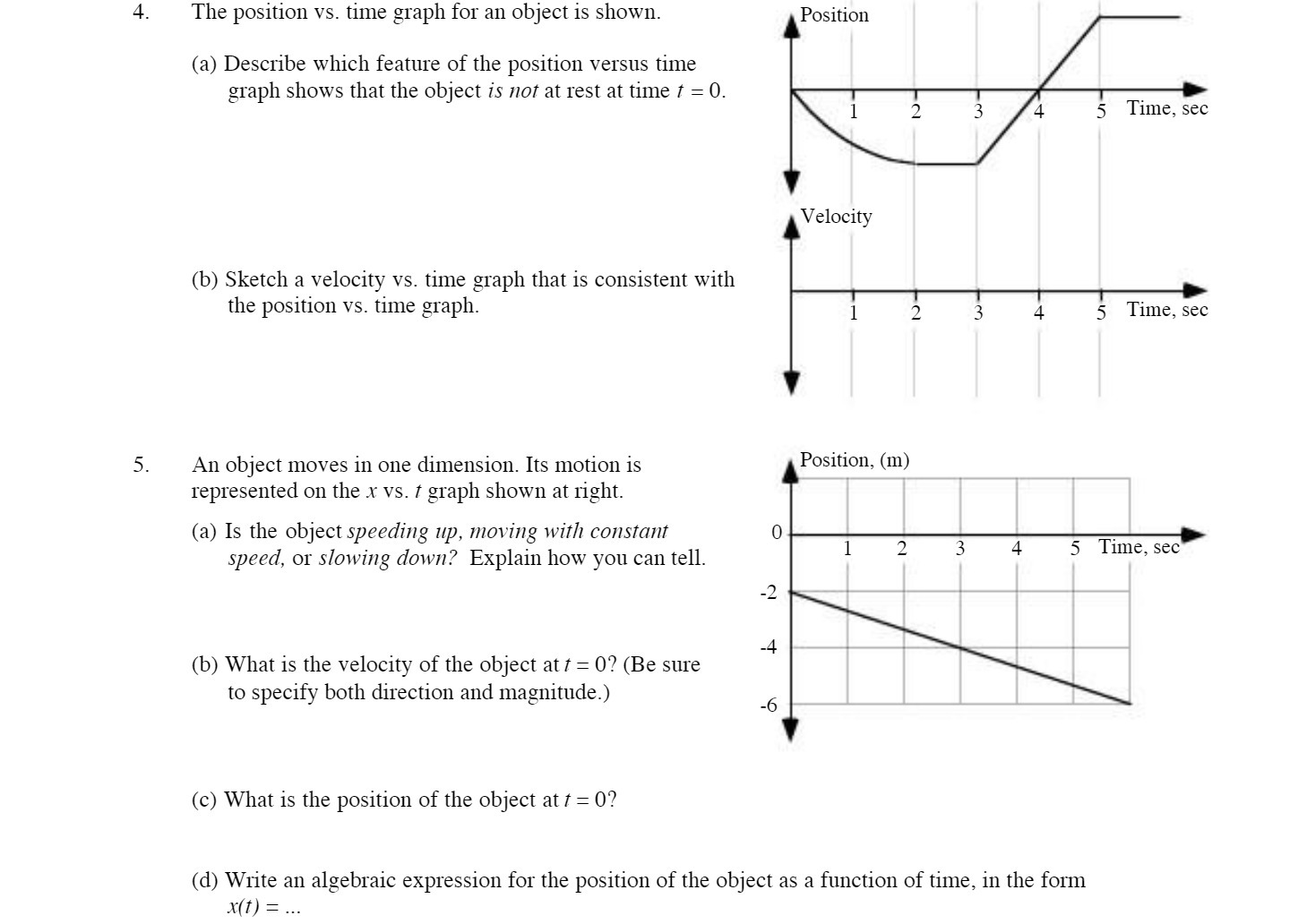 Describe which feature of the position versus time graph shows that the
