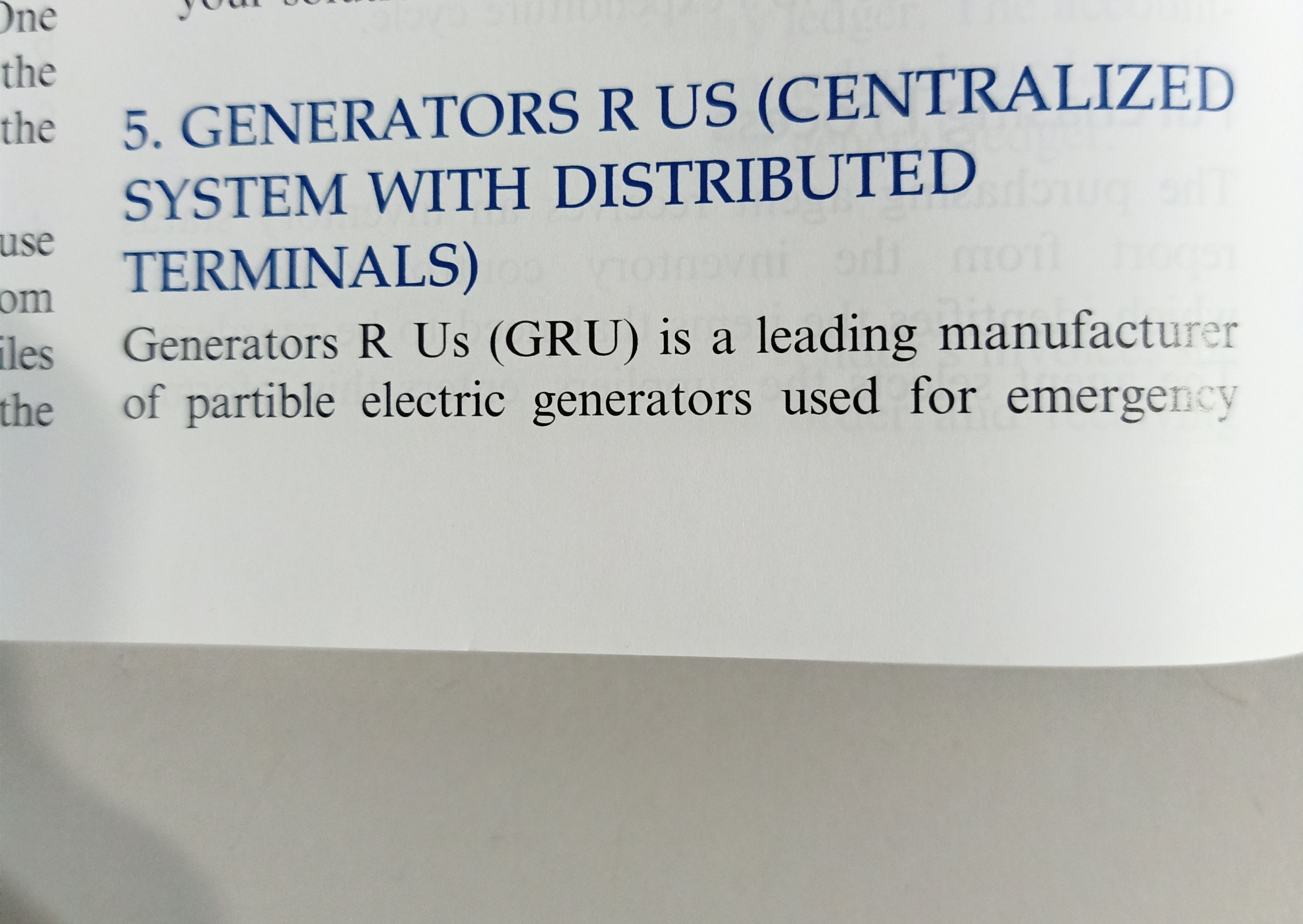 use om TERMINALS) mon les Generators R Us (GRU) is a leading