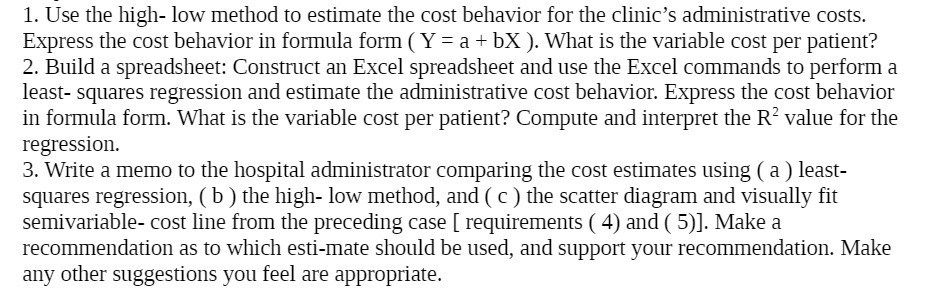 for the clinic's administrative costs. Express the cost behavior in formula form