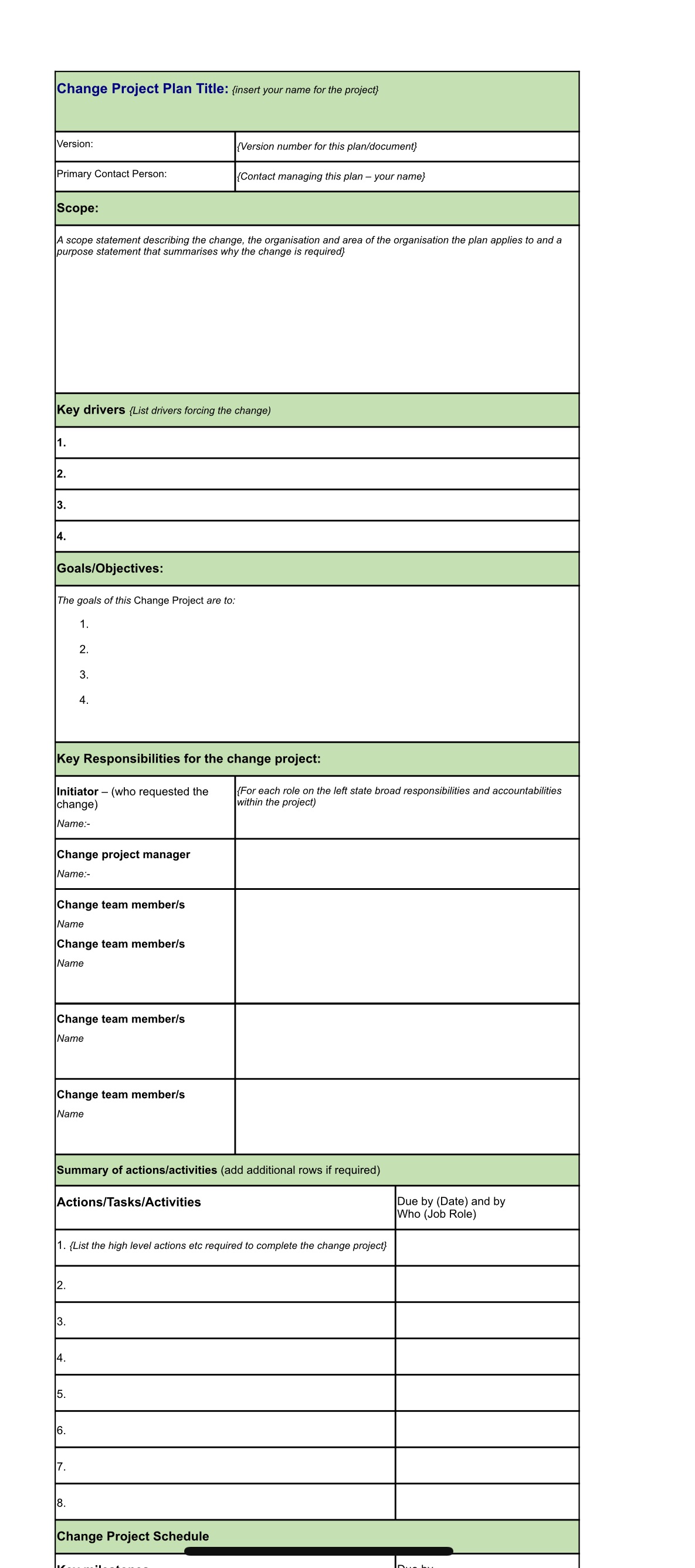 Based on manufacturing bread factory. Change Project Plan Title: (insert your name