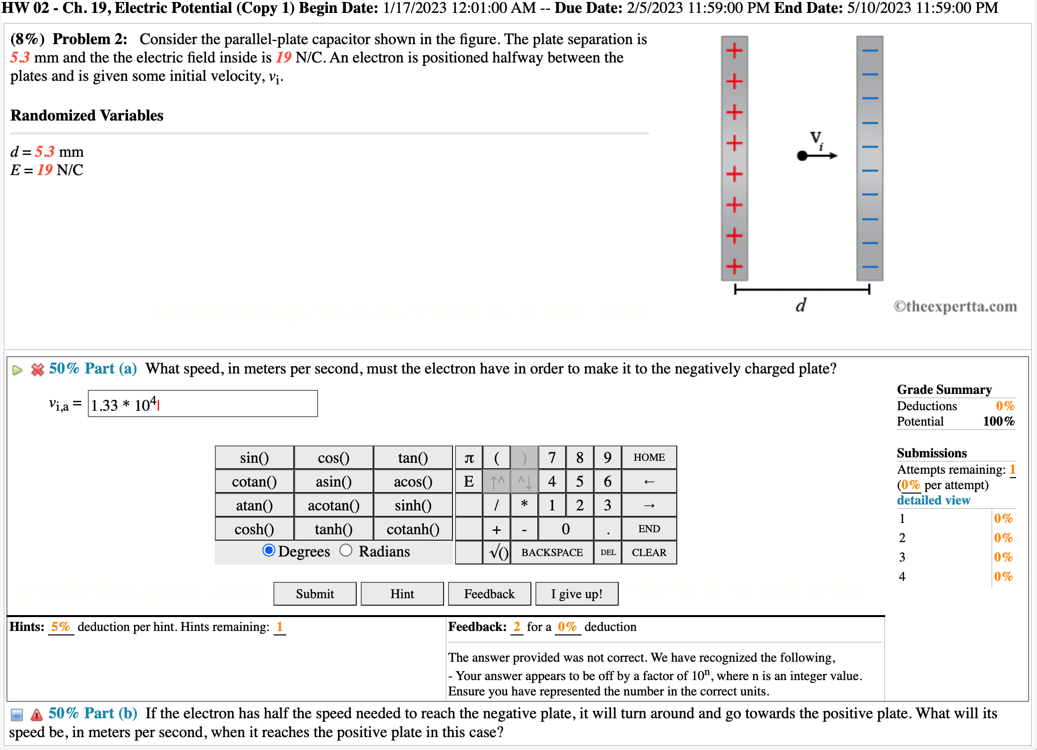  HW 02 - Ch. 19, Electric Potential (Copy 1) Begin Date: