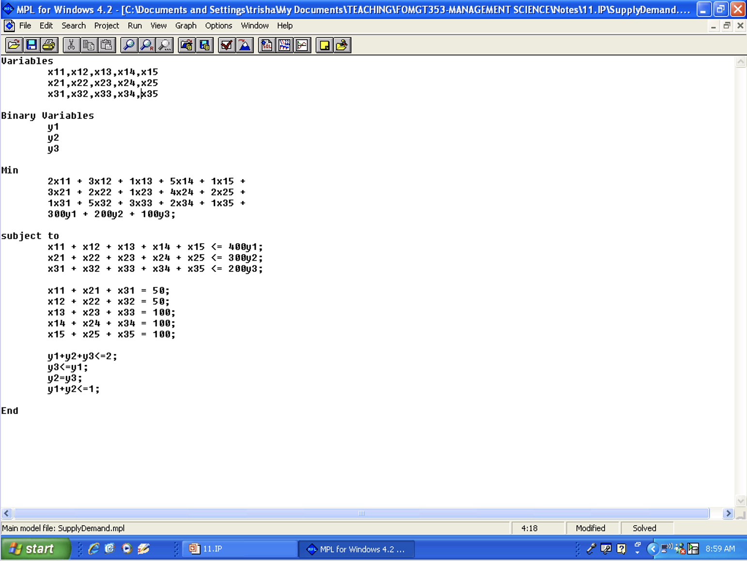 complete Transportation Model we studied (page 30 of Chapter 11). To make