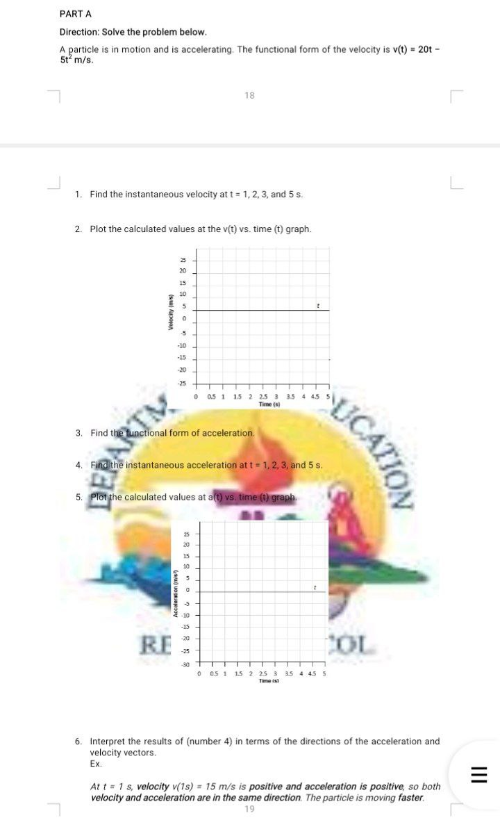 calculated values at the v(t) vs. time (t) graph. Velocity (mis) 0