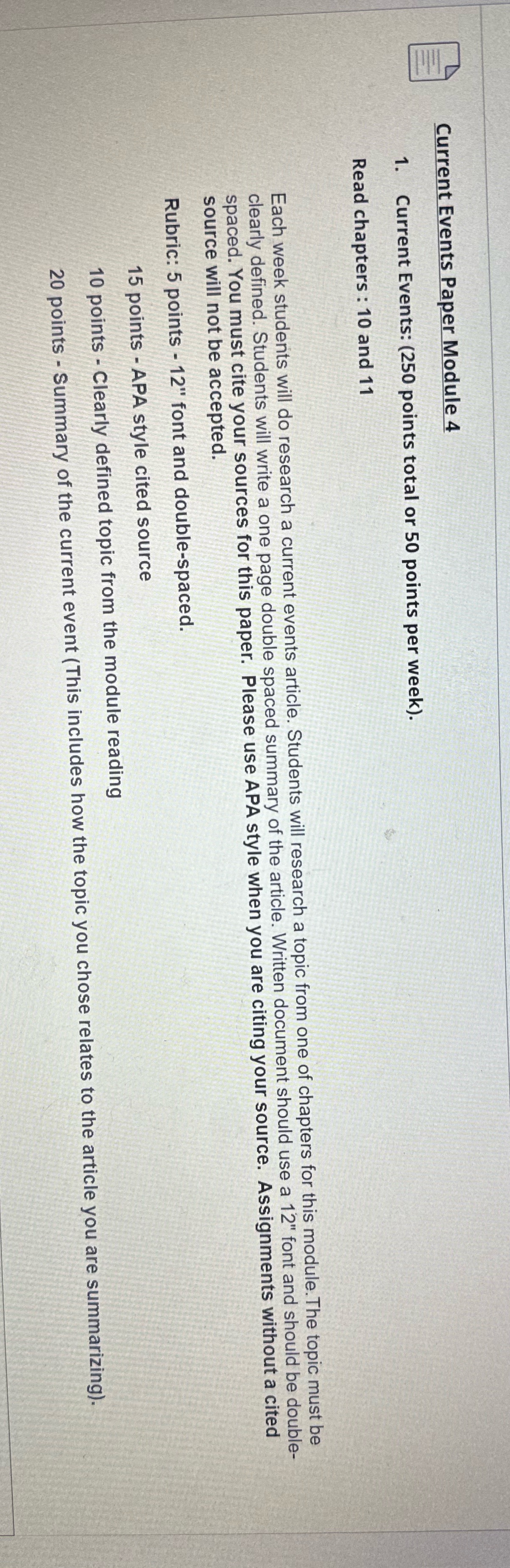  Current Events Paper Module 4 1. Current Events: (250 points total