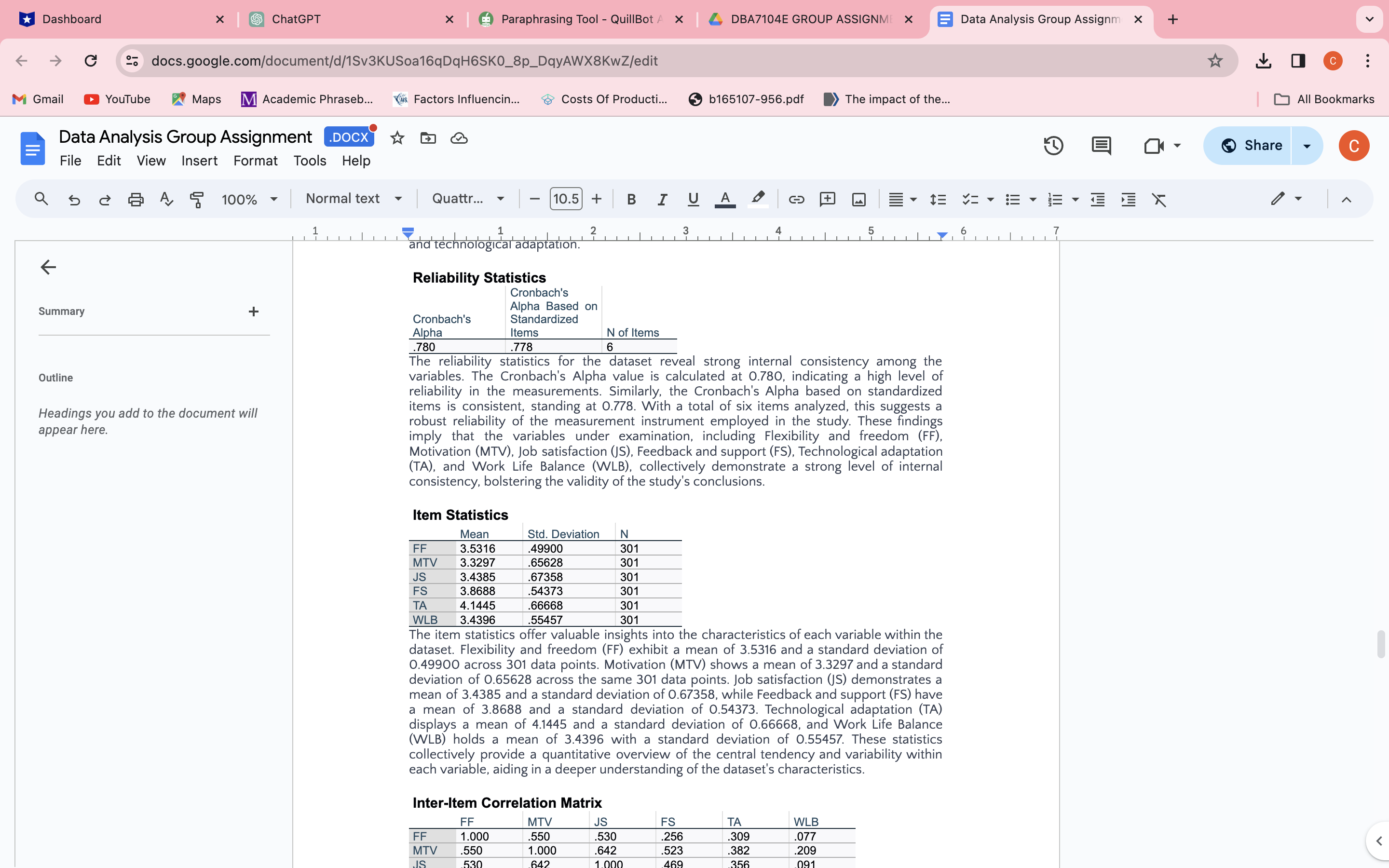 Producti... b165107-956.pdf >The impact of the... All Bookmarks Data Analysis Group Assignment
