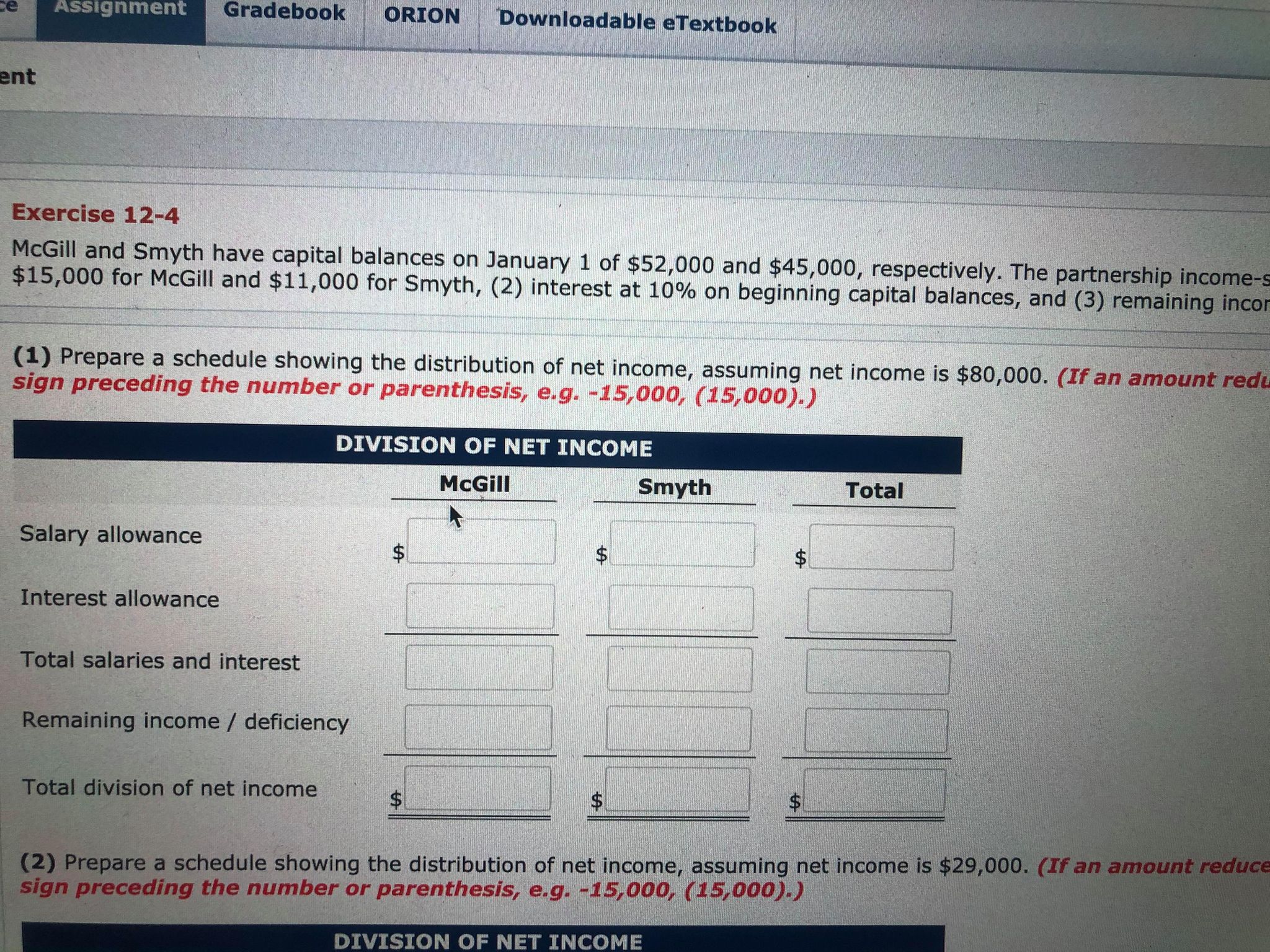 Assignment accounting Assignment Gradebook ORION Downloadable eTextbook ent Exercise 12-4 McGill and