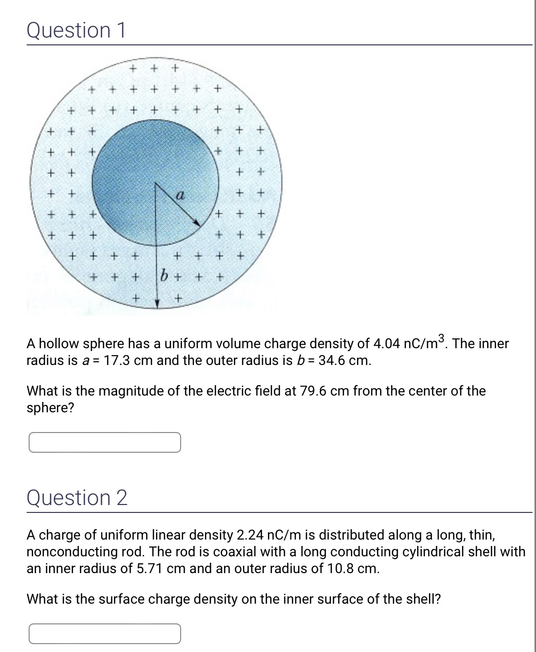  Question 1 ++++++++ A hollow sphere has a uniform volume charge