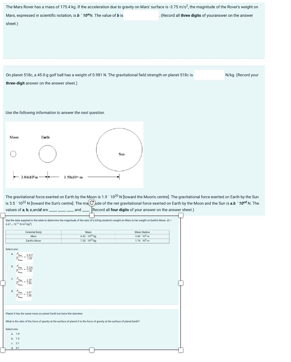 How would I solve these? The Mars Rover has a mass of