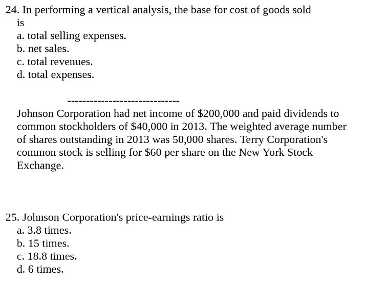 cost of goods sold a total selling expenses b . net sales