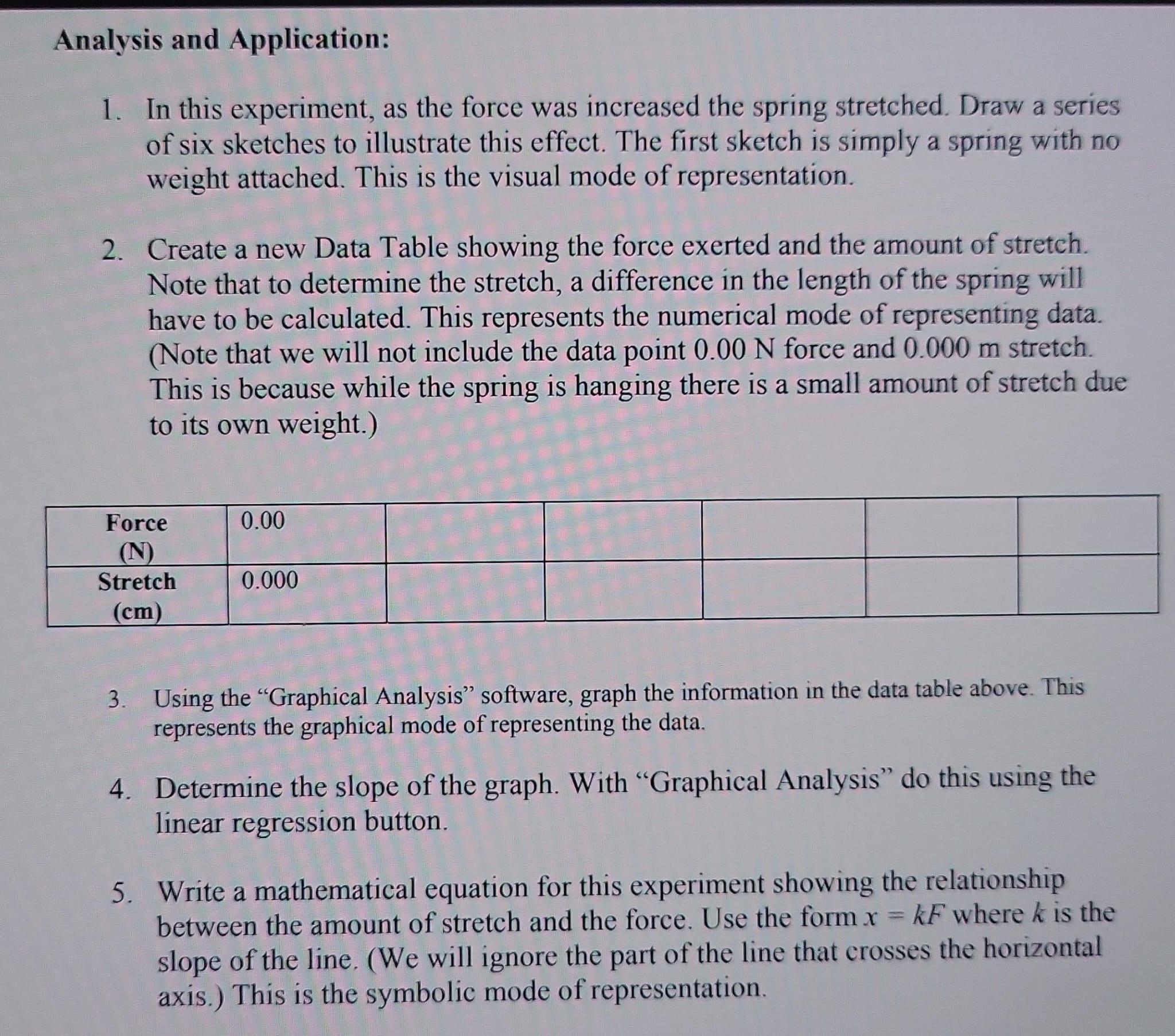  Analysis and Application: 1. In this experiment, as the force was