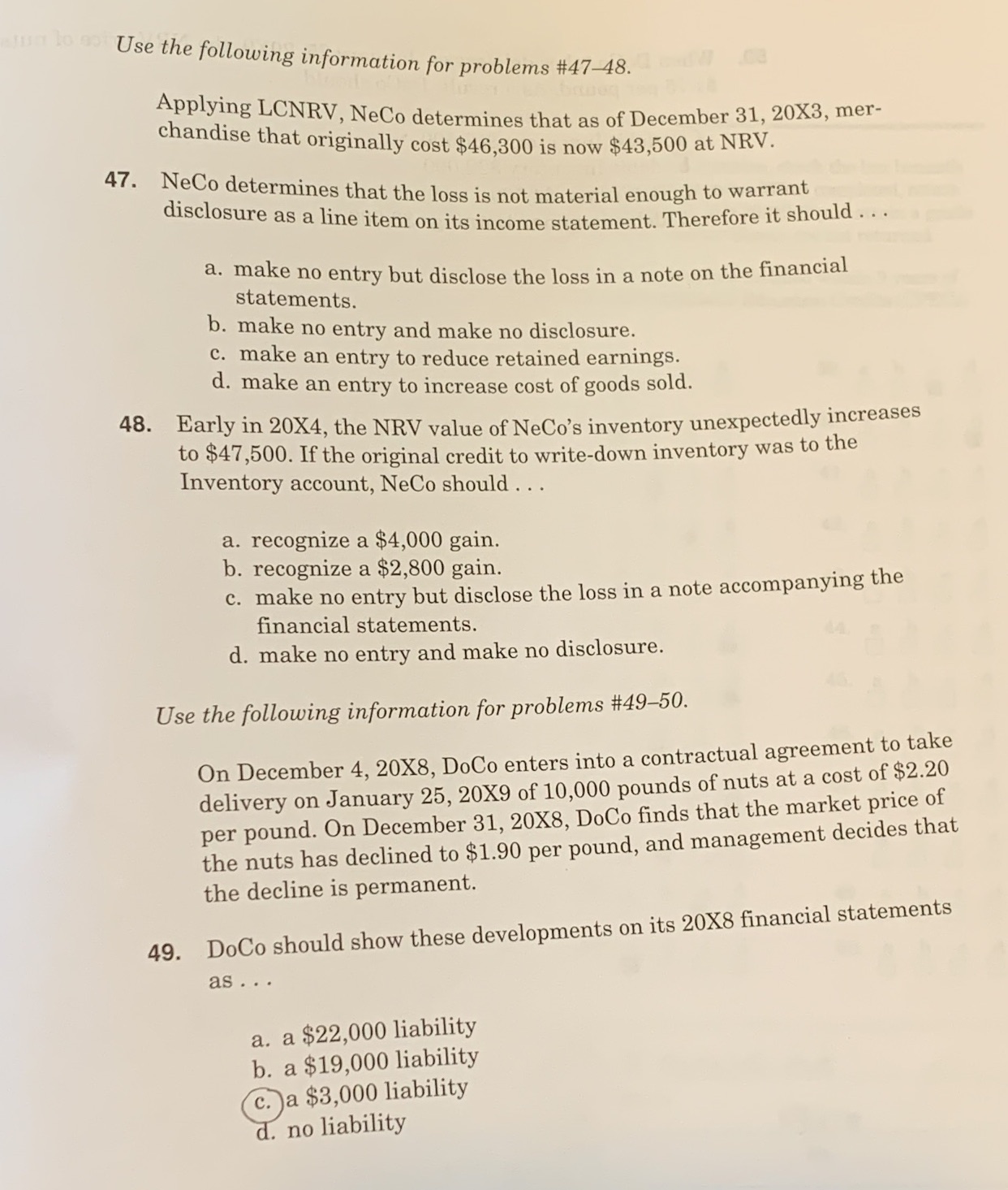 Questions 47-49 please! Use the following information for problems #47-48. Applying LCNRV,