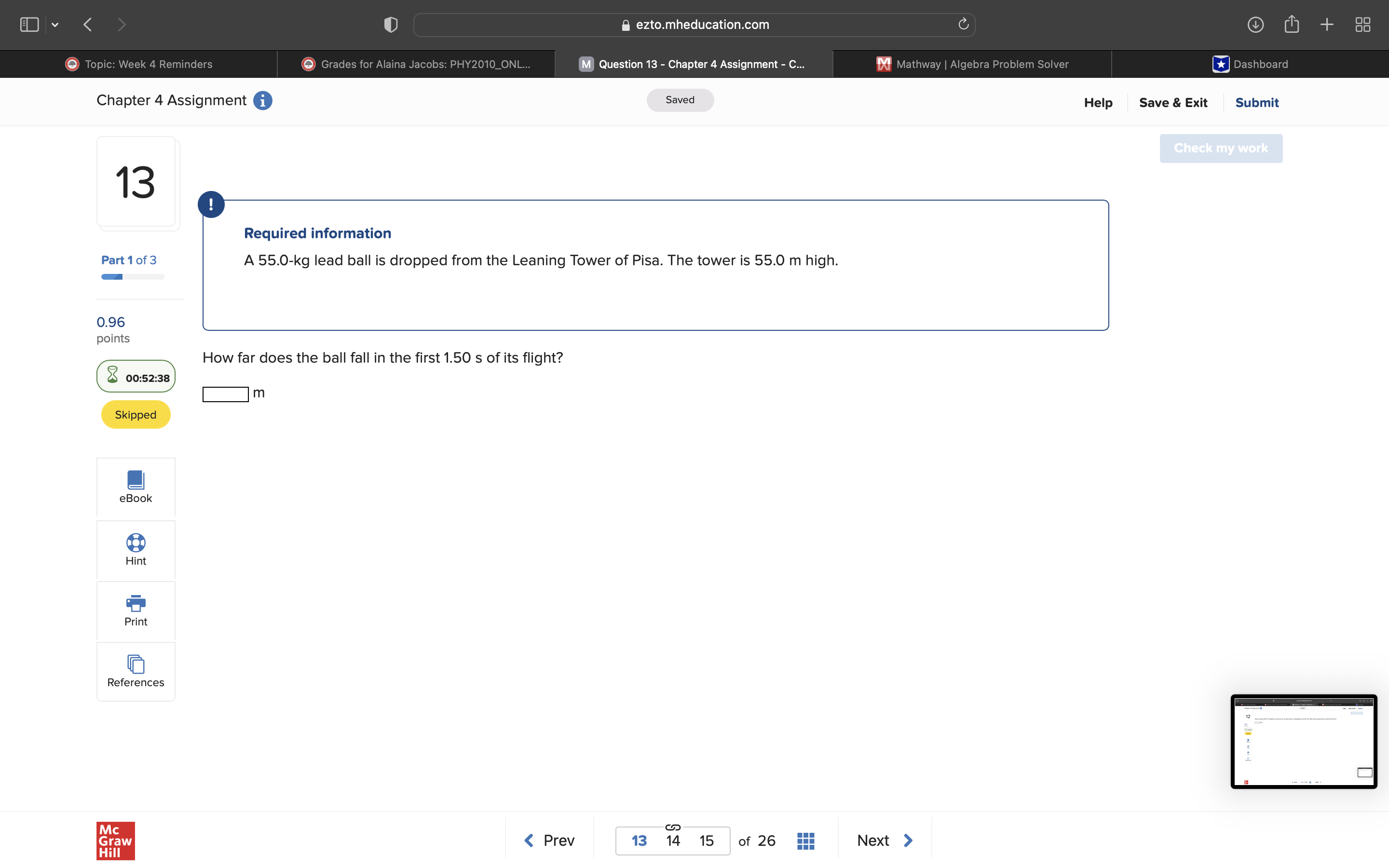 & Exit Submit 11 While an elevator of mass 923 kg moves