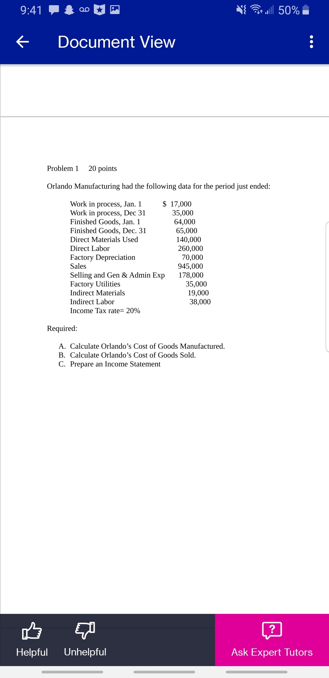 9:41 00 Cut will 50% Document View . . . Problem