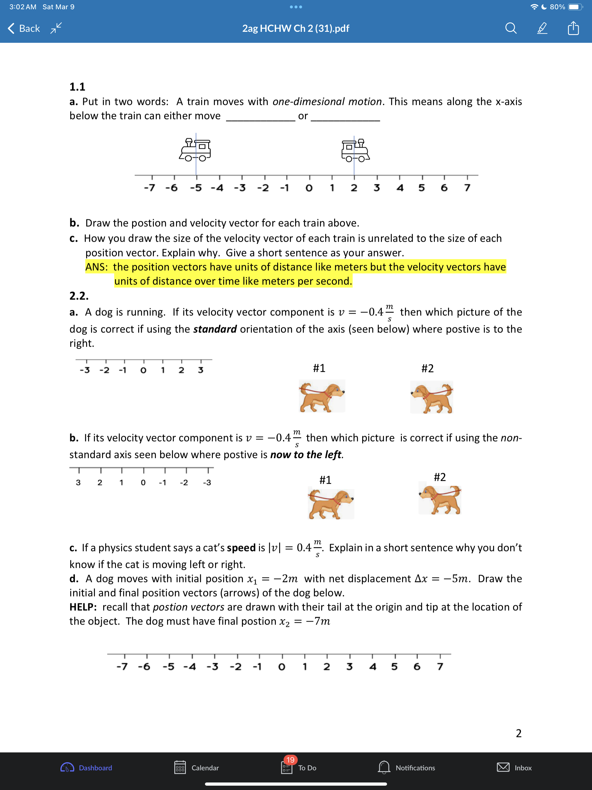 train can either move or b. Draw the postion and velocity vector