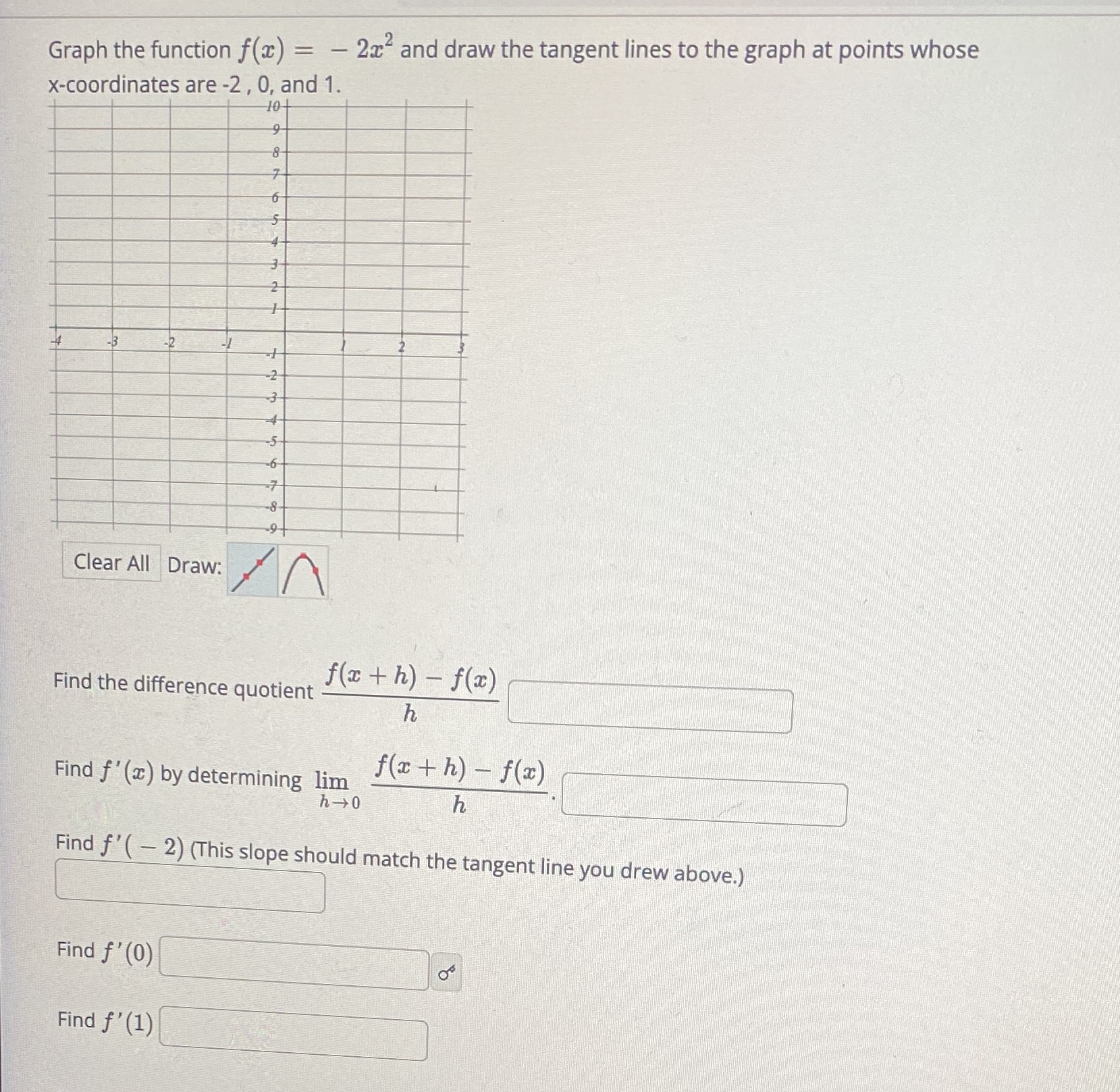  Graph the function f(x) = - 2x and draw the tangent