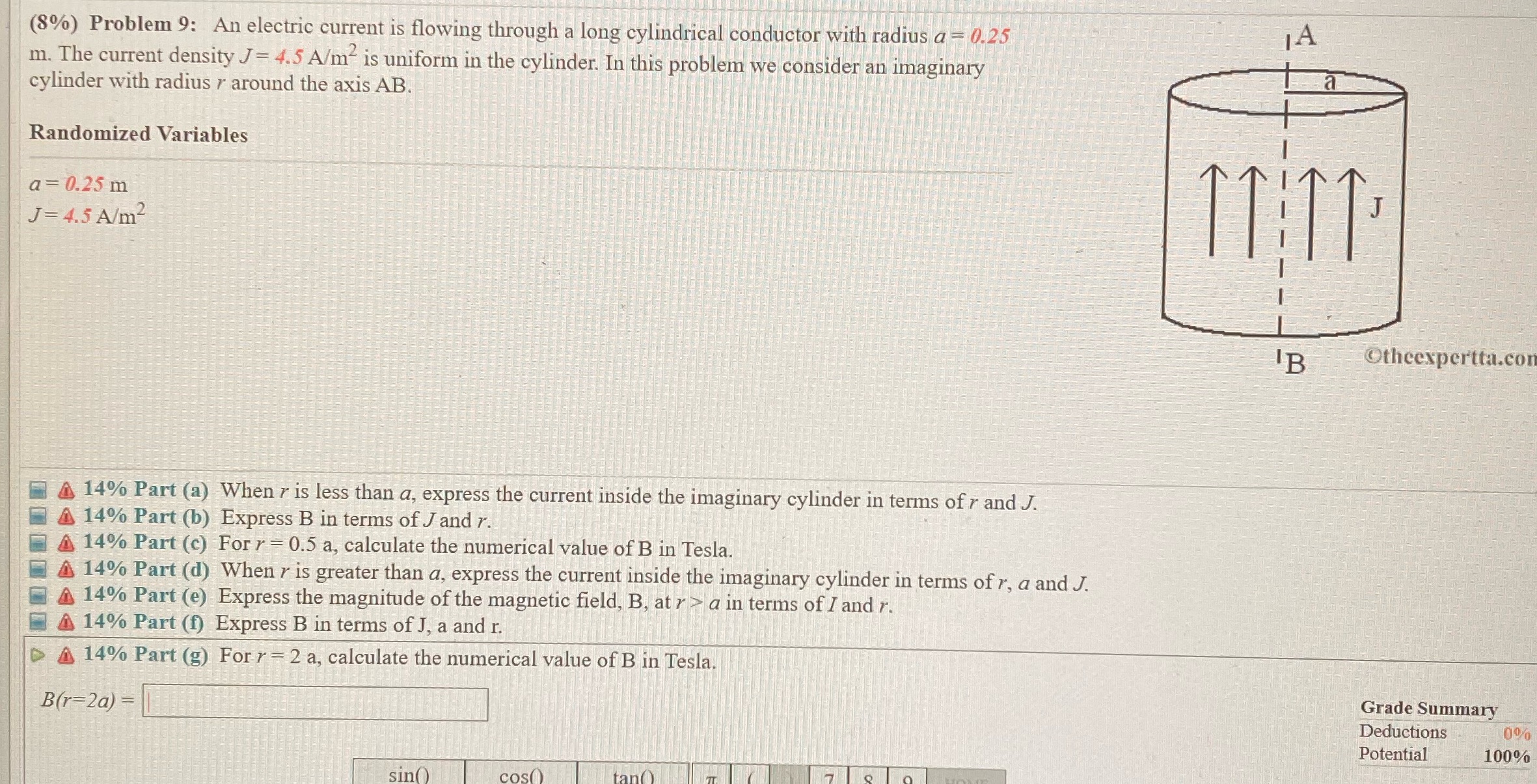  (8%) Problem 9: An electric current is flowing through a long