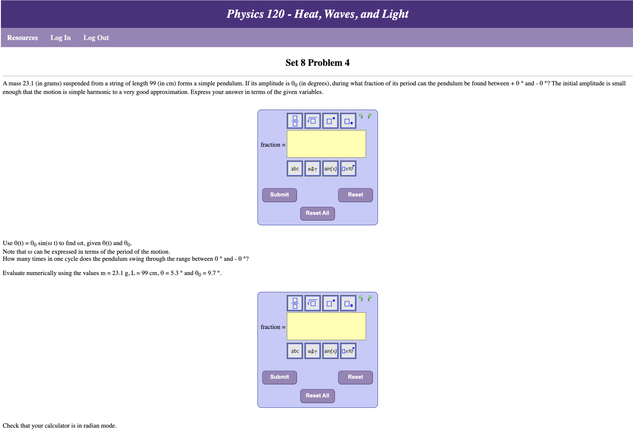  Physics 120 - Heat, Waves, and Light Resources Log In Log