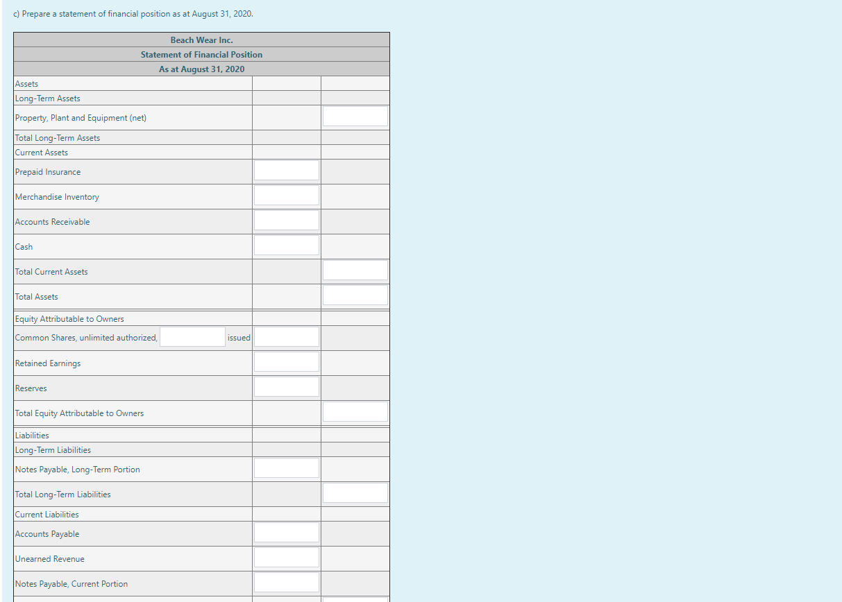 negative sign for anyr values. a} Prepare a statement of comprehensive income