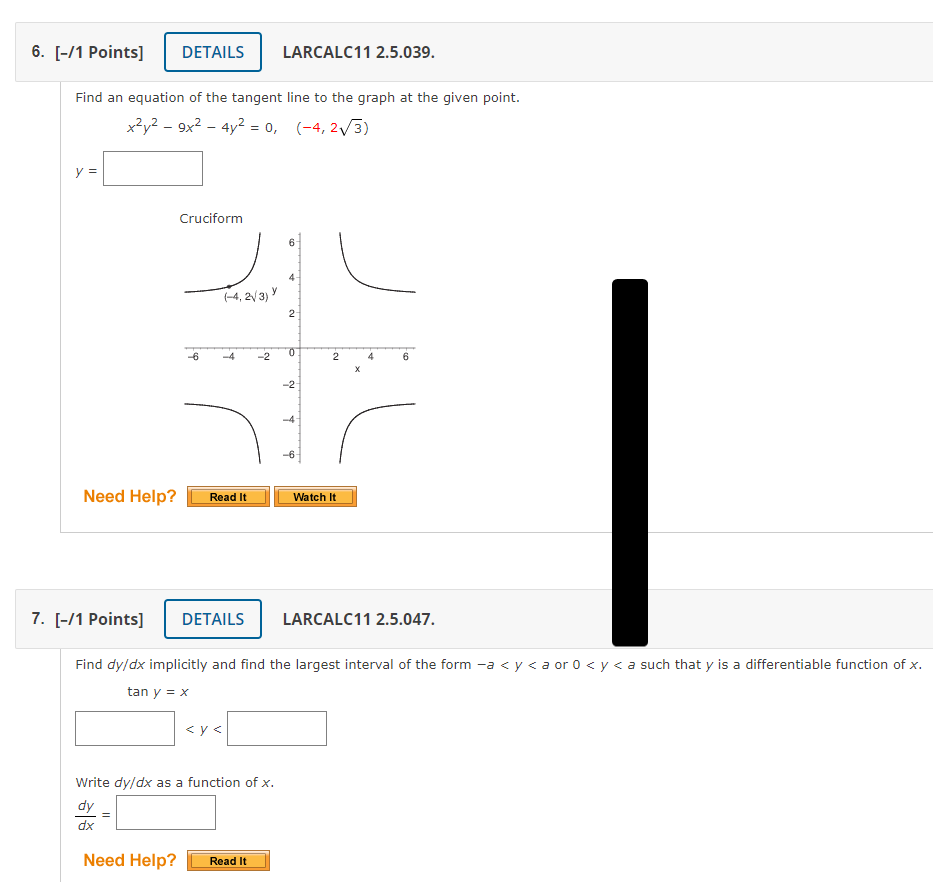at the given point. x 2,2 - 9x2 - 42 = 0,