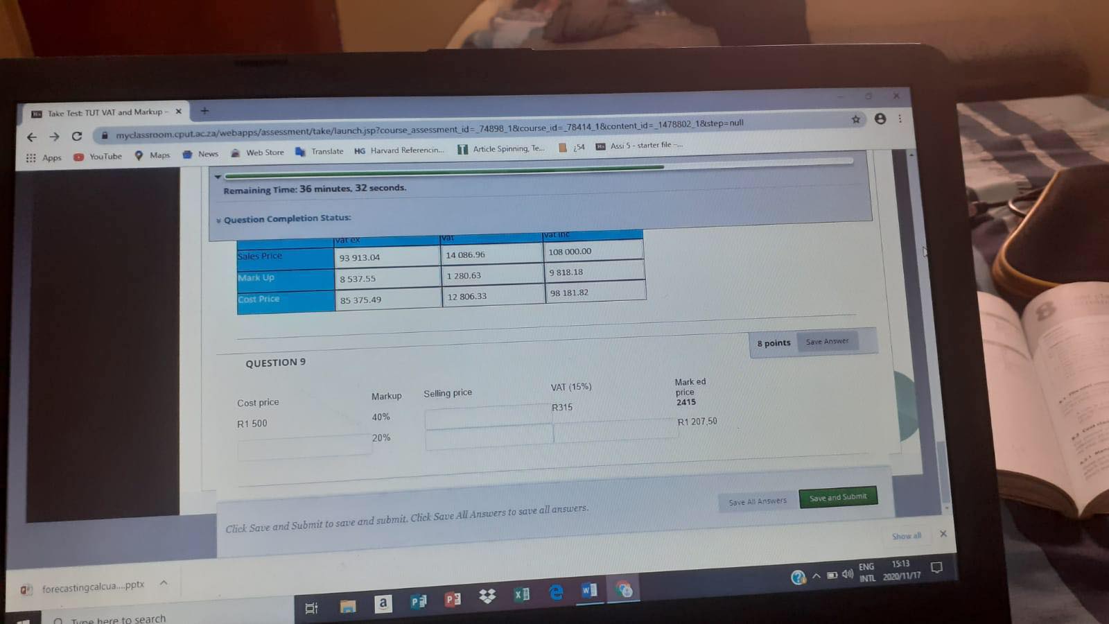 Spinning. Te.. 54 KW Assi 5 -starter file --. Remaining Time: 36
