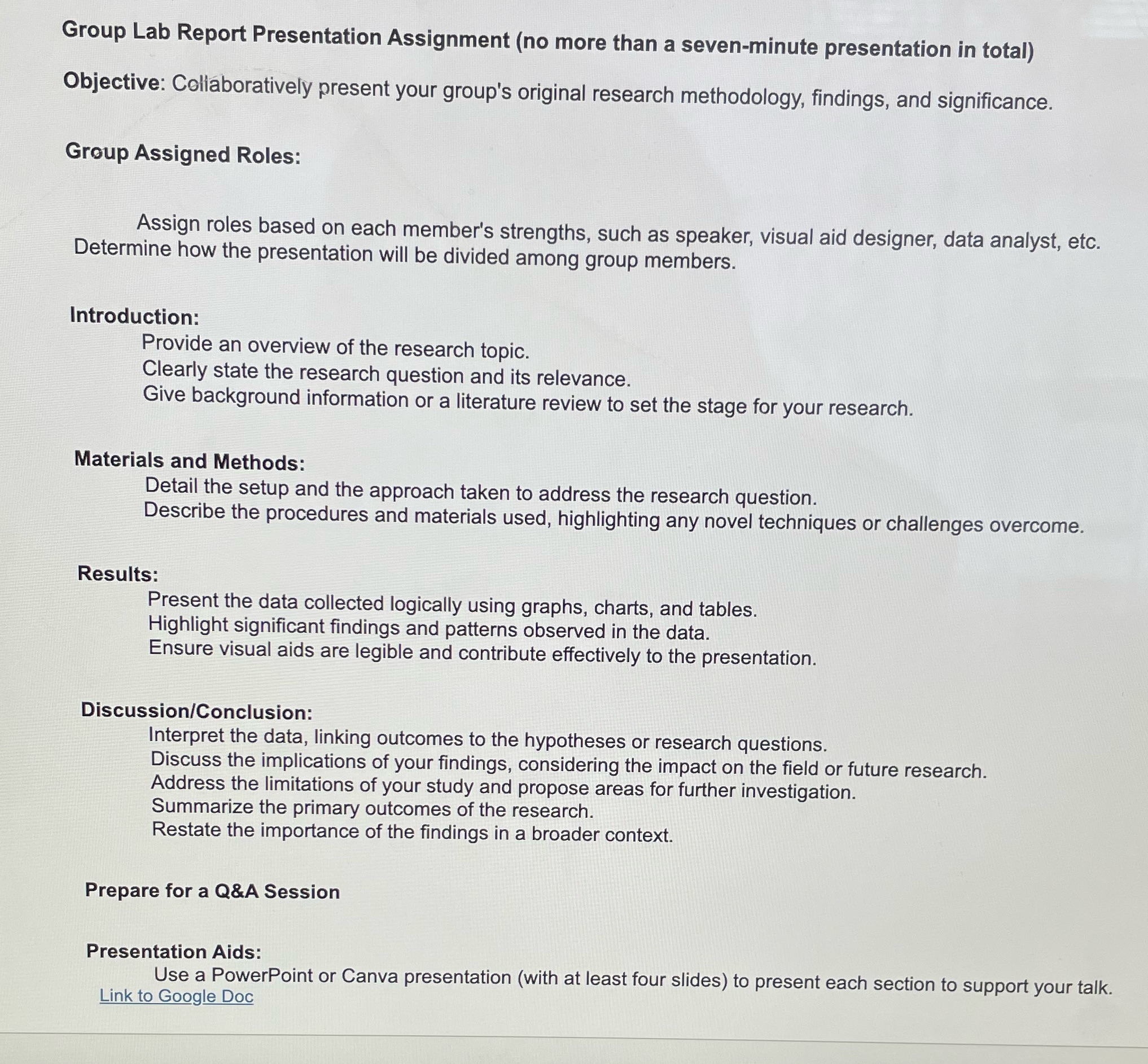 Civil engineering Group Lab Report Presentation Assignment (no more than a seven-minute