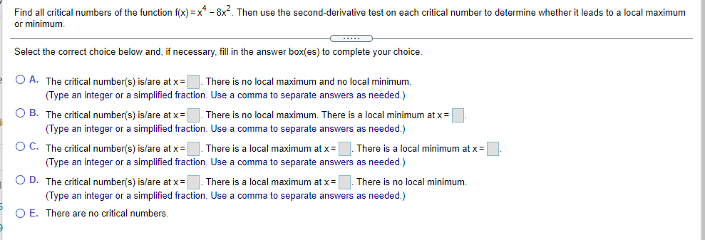 box(es) to complete your choice. OA. OB. OC. OD. OE. The critical