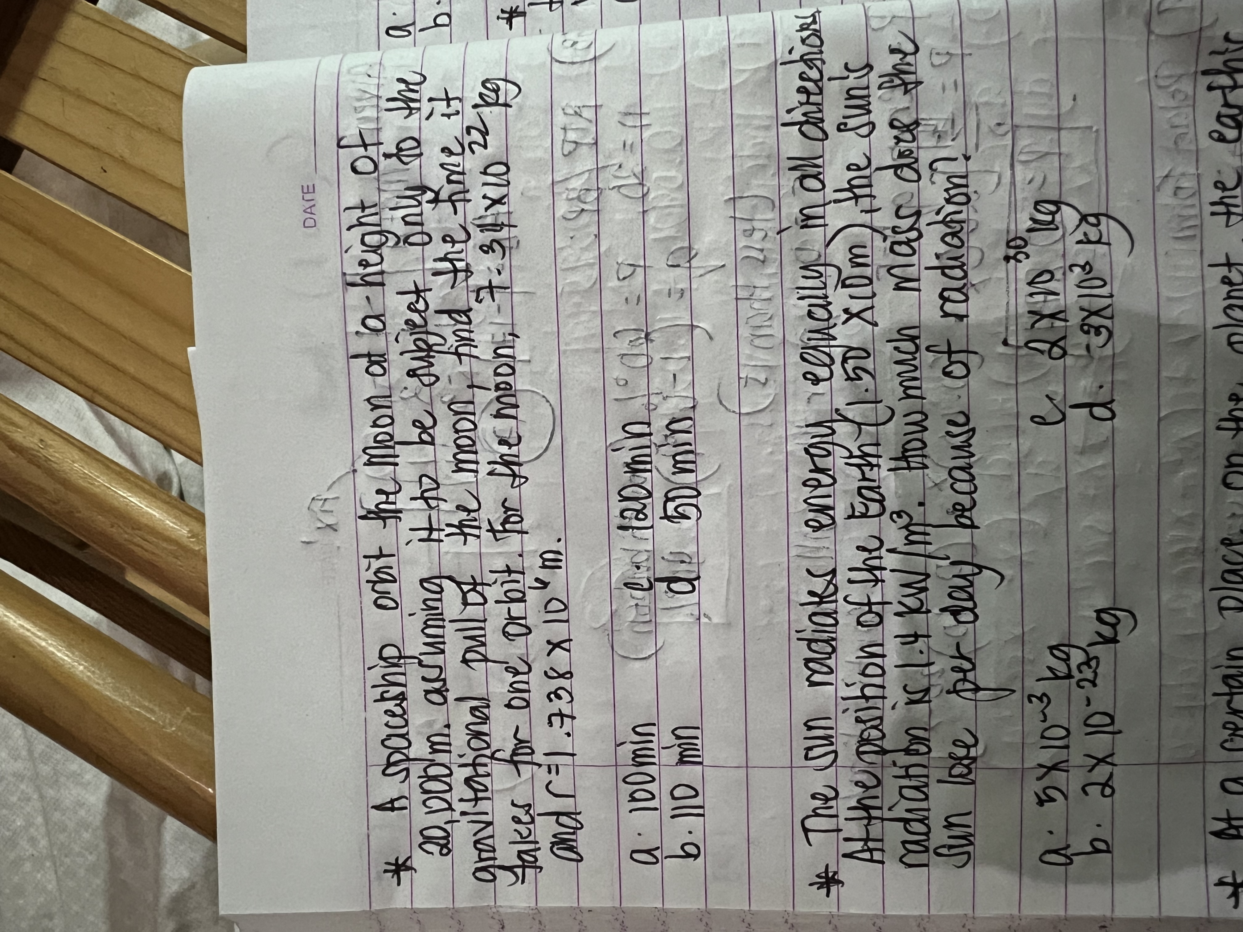 20, DDD'm. assuming it to be subject only to the a. gravitational