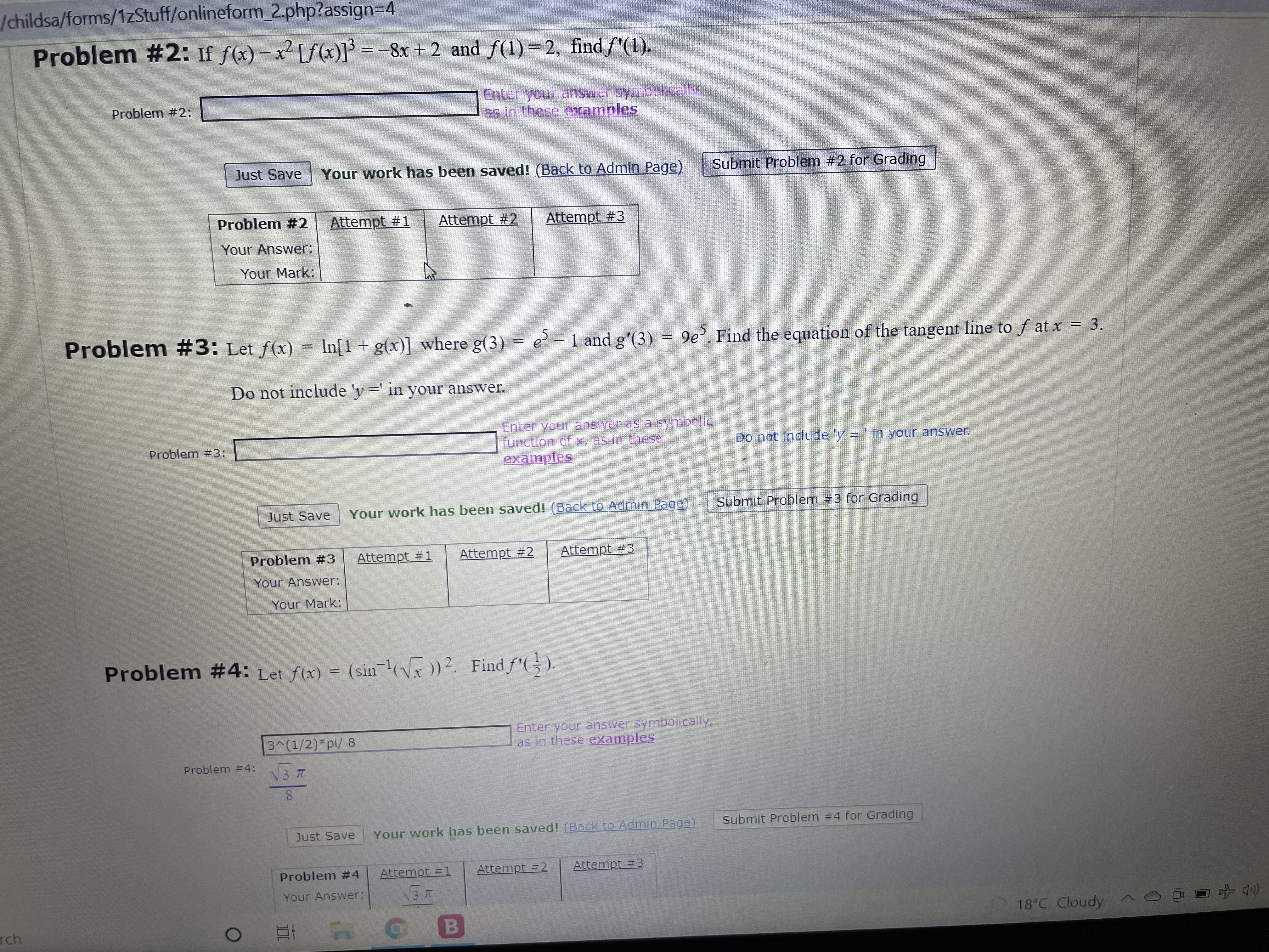  /childsa/forms/1zStuff/onlineform_2.php?assign=4 Problem #2: If f(x) -x [f(x)]' - -8x + 2