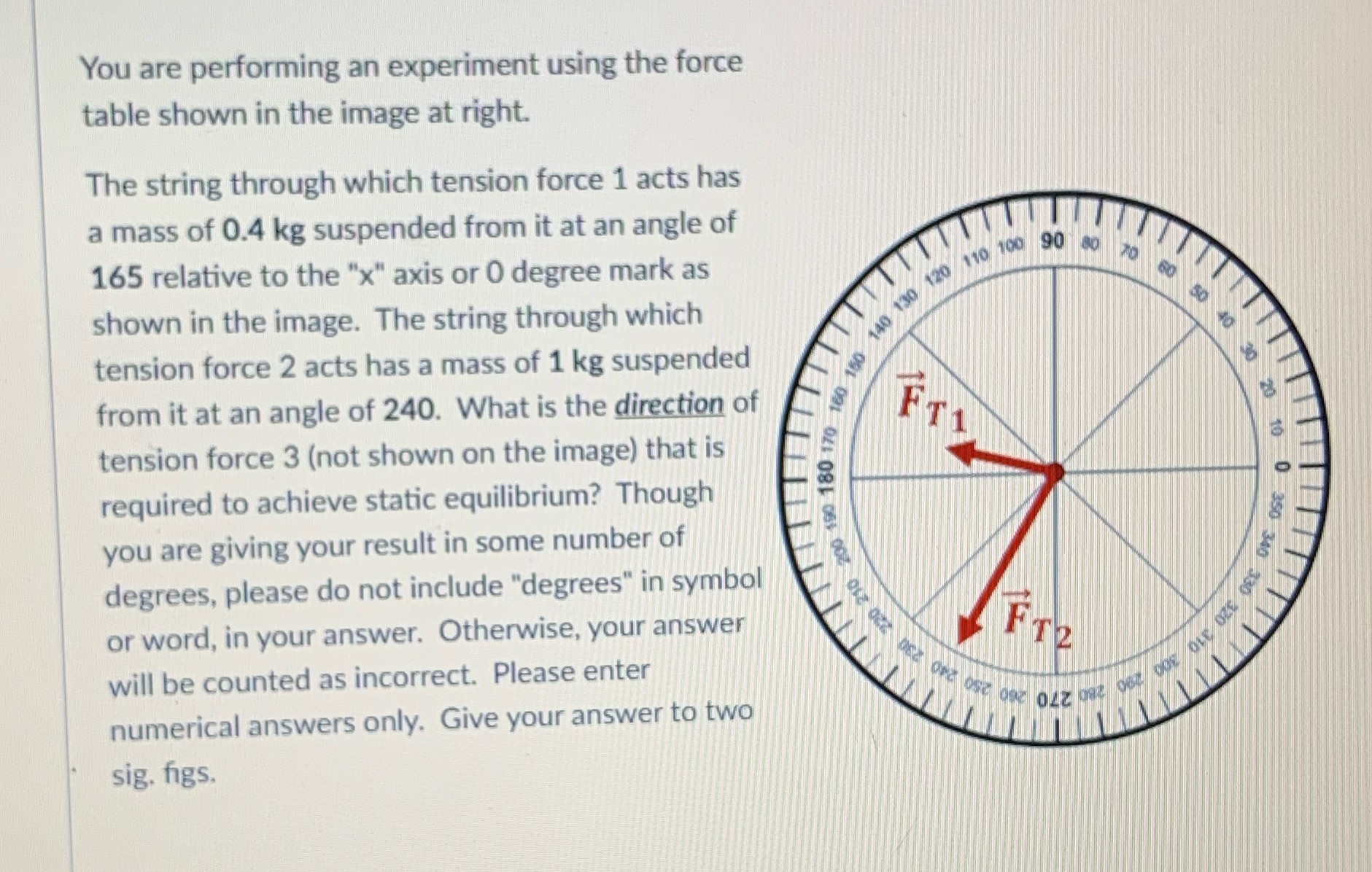 I need help! You are performing an experiment using the force table