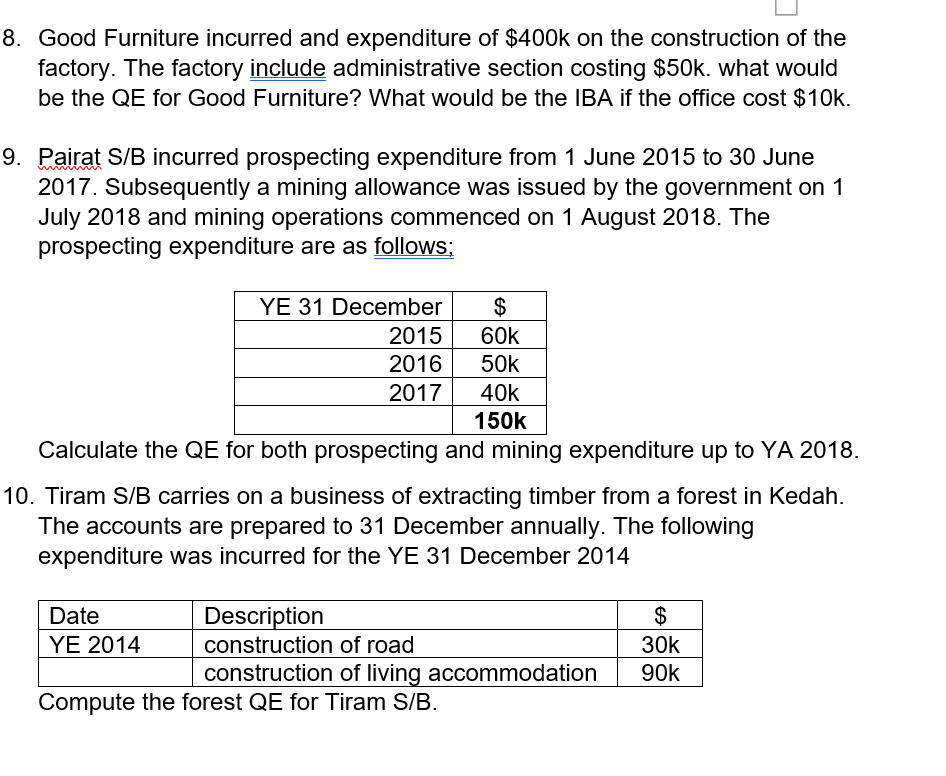 year. Below is the details of the purchased; RM Cost of asset
