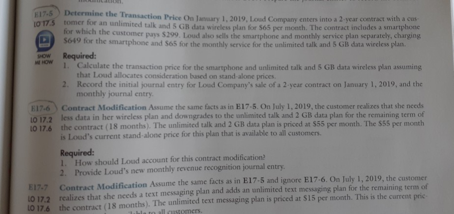 Please help with questions: E17-5, and E17-6 Thank you. E17-5 LO 17.5