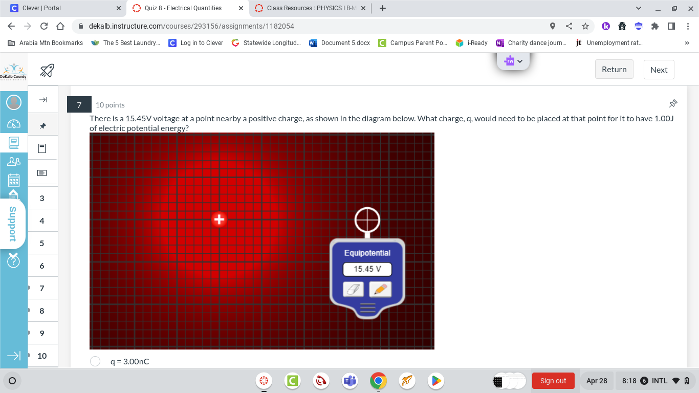 C Clever | Portal X Quiz 8 - Electrical Quantities X