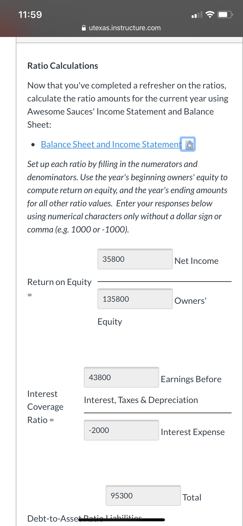 the current year using Awesome Sauces' Income Statement and Balance Sheet:Balance Sheet