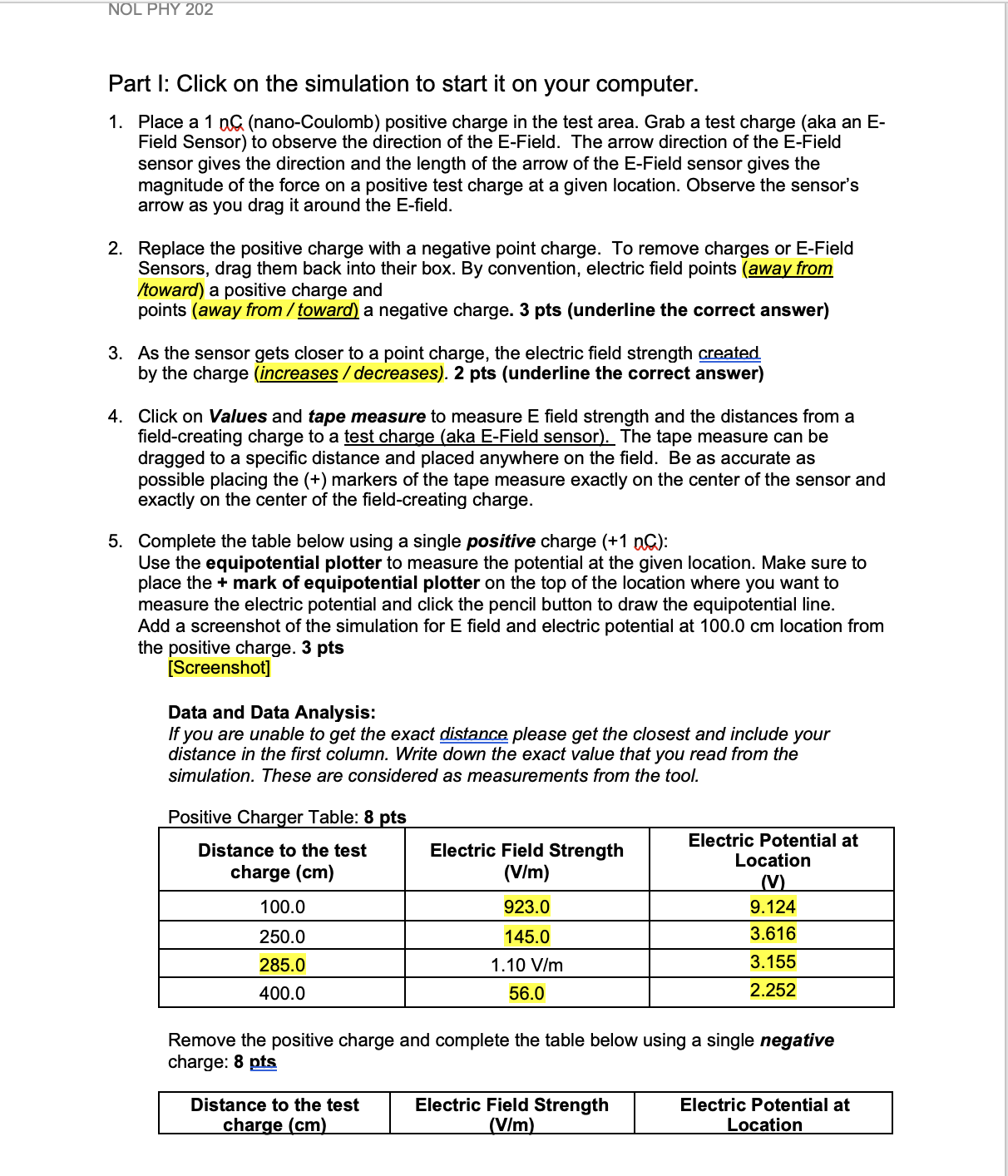  NOL PHY 202 Part I: Click on the simulation to start