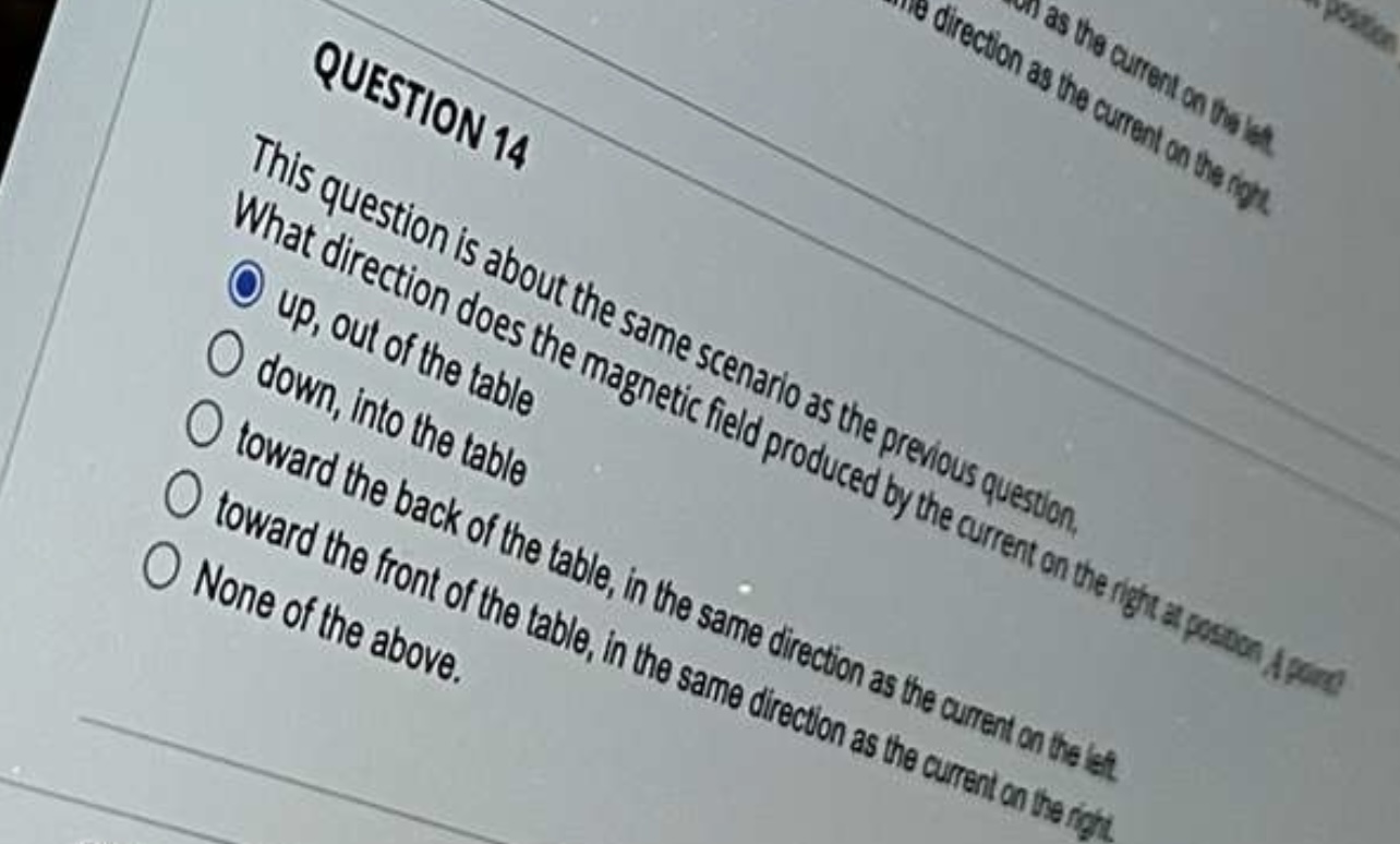 field produced by the current on the left at passion A panel