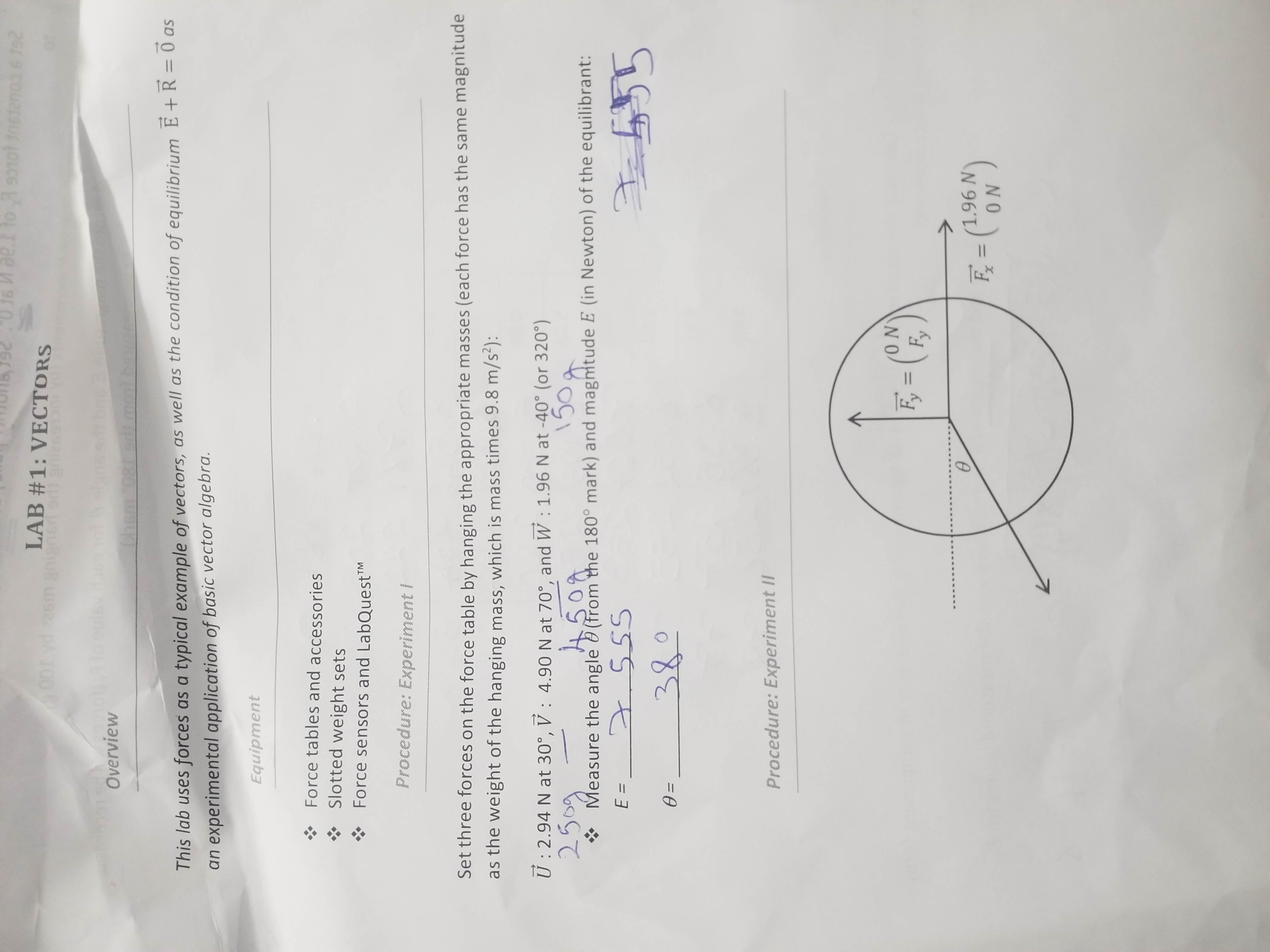 LAB #1: VECTORS Overview This lab uses forces as a typical