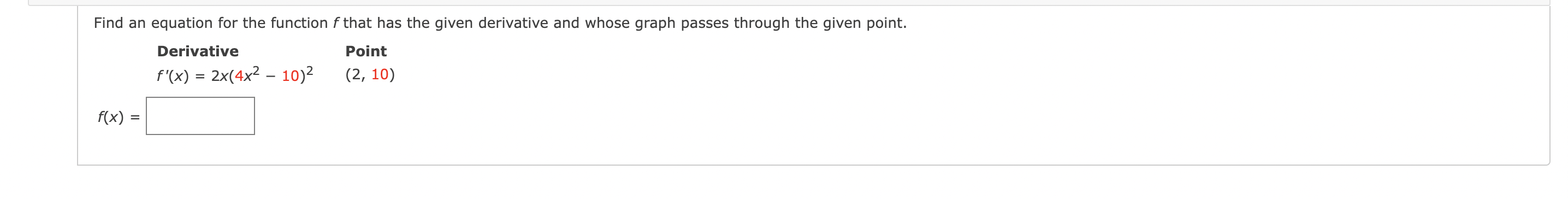 Find an equation for the function f that has the given