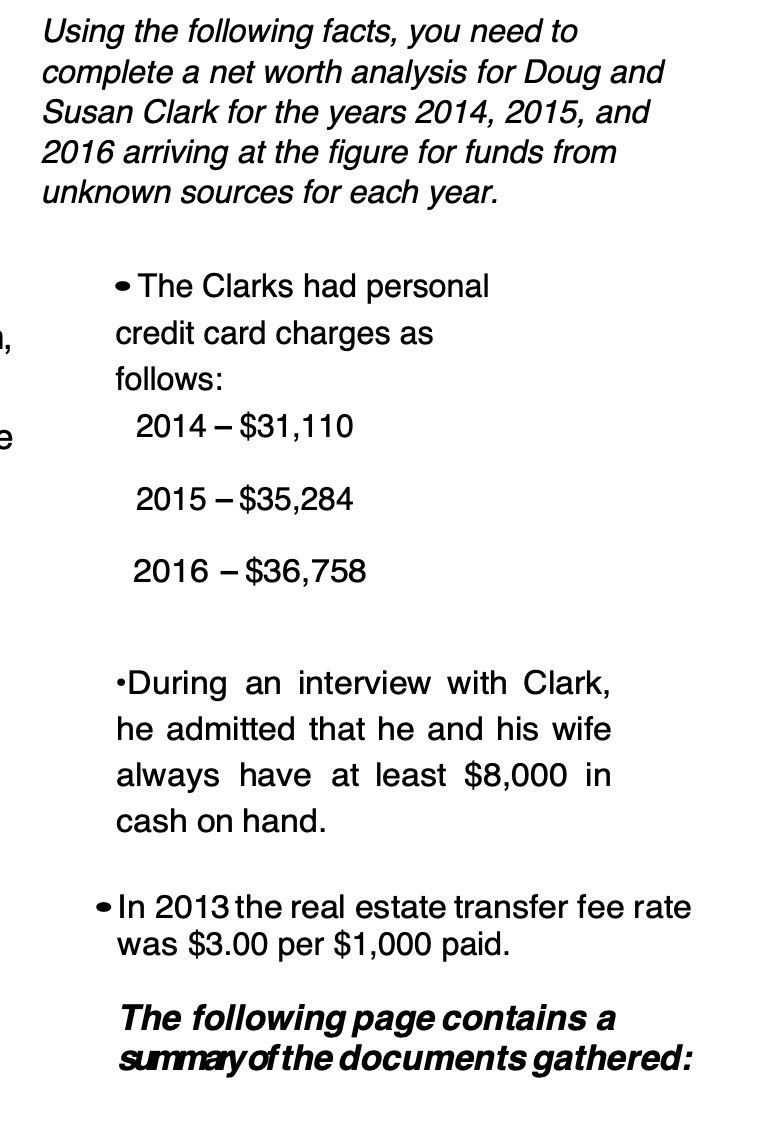 analysis for Doug and Susan Clark for the years 2014, 2015, and