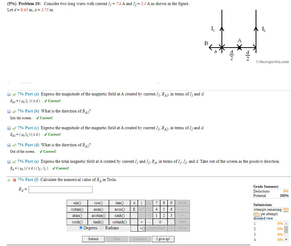 Let d = 0.65 m, a = 1.75 m. BL Otheexpertta.com 7%