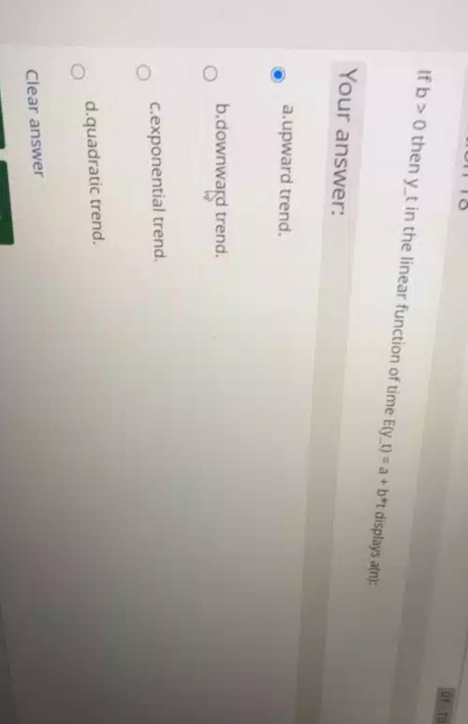 pls help asap If b > 0 then y_t in the linear