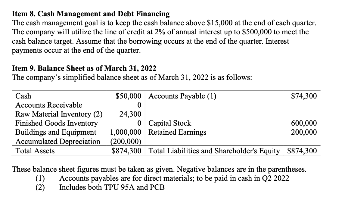 sure to show cash disbursements for variable and fixed overheads, in addition