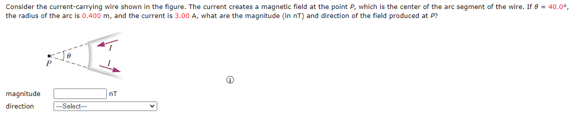 the gure. The circular portion of the wire has radius 13.0 cm.