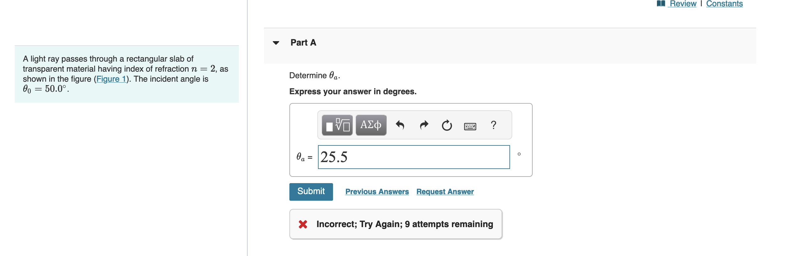  Review | Constants Part A A light ray passes through a