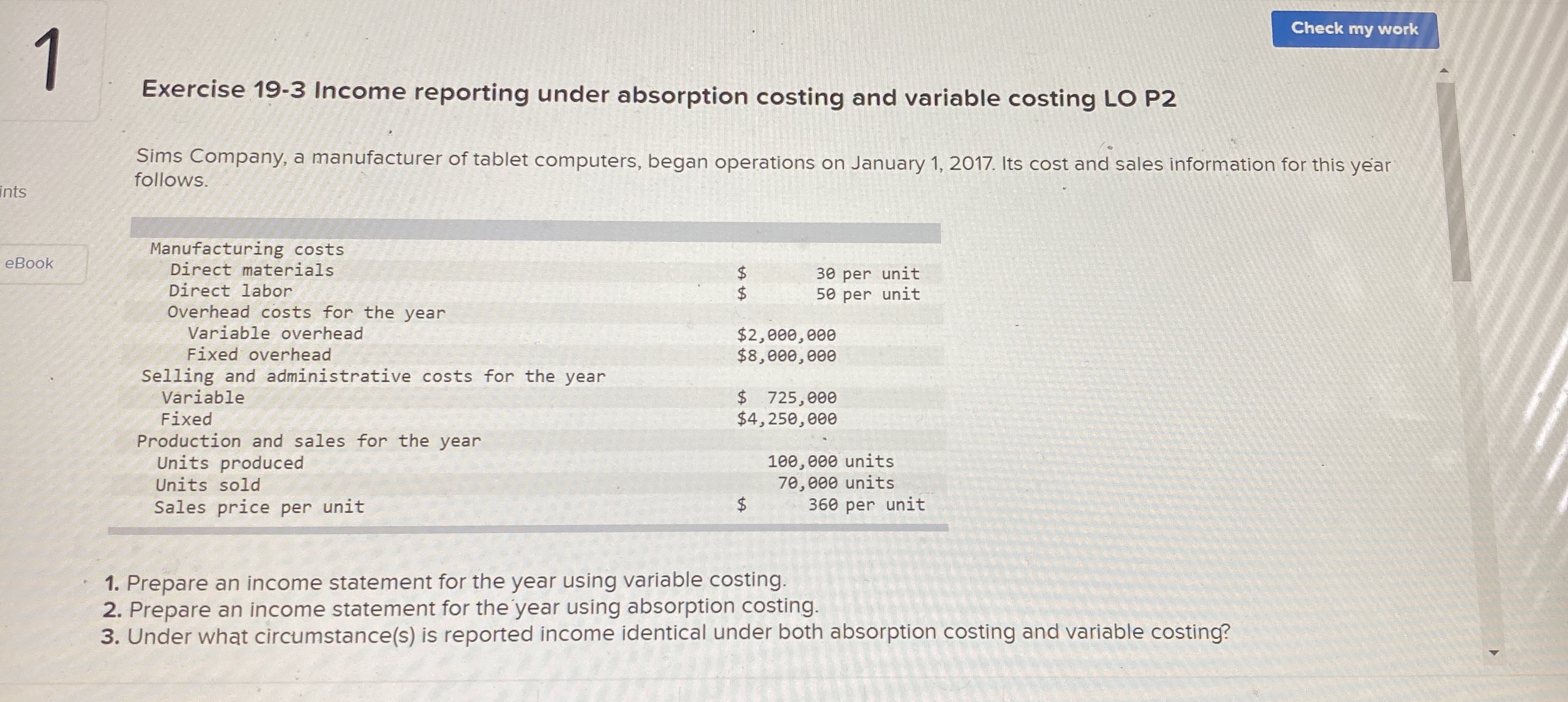 thank you for the help Check my work Exercise 19-3 Income reporting