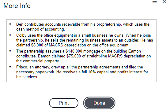 Ben contributes accounts receivable from his proprietorship, which uses the cash method