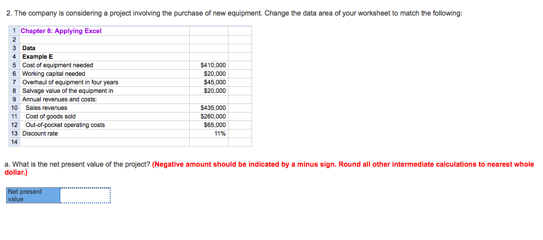 company' is considering a project involving the purchase of new equipment. Change