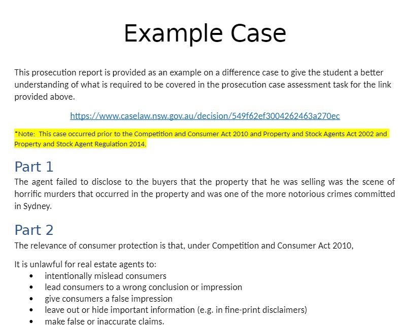  Example Case This prosecution report is provided as an example on