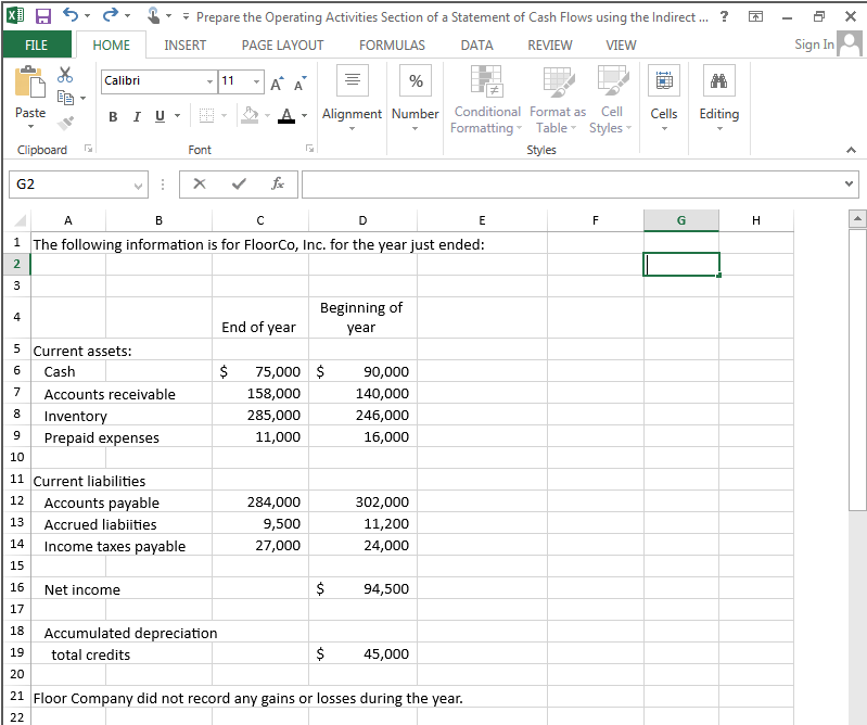 operations.The Controller has asked you to prepare the Operating Activities Section of